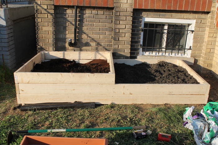 Filling the raised garden bed